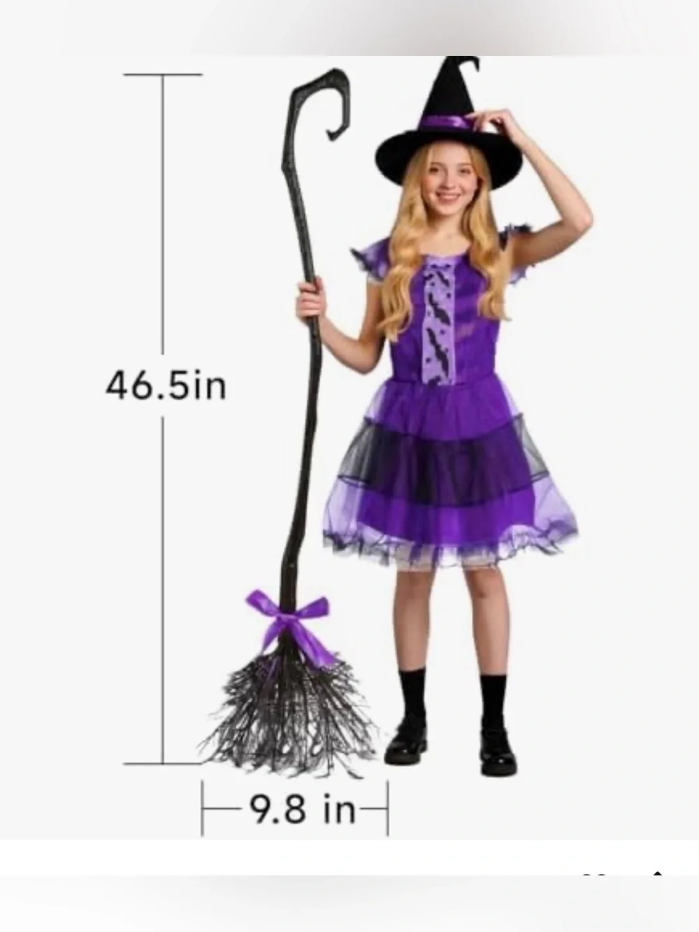 Witch Costume, Halloween Witch Dress with Broom for Girls 3+ 6 ageHalloween Co